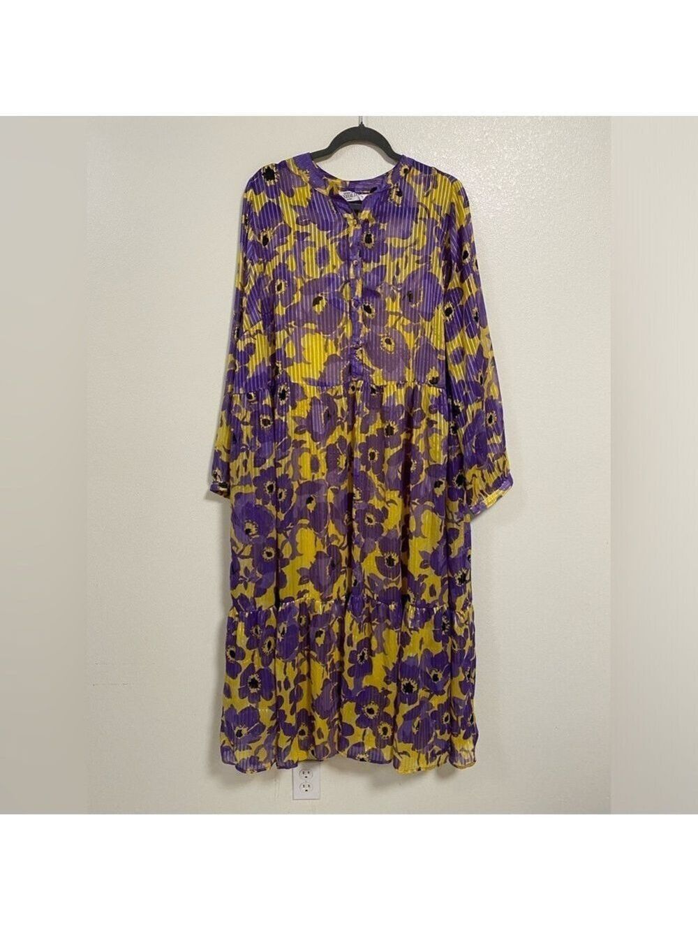 Studio Untold Tiered Maxi Dress Floral Print Purple & Yellow Plus size 24/26